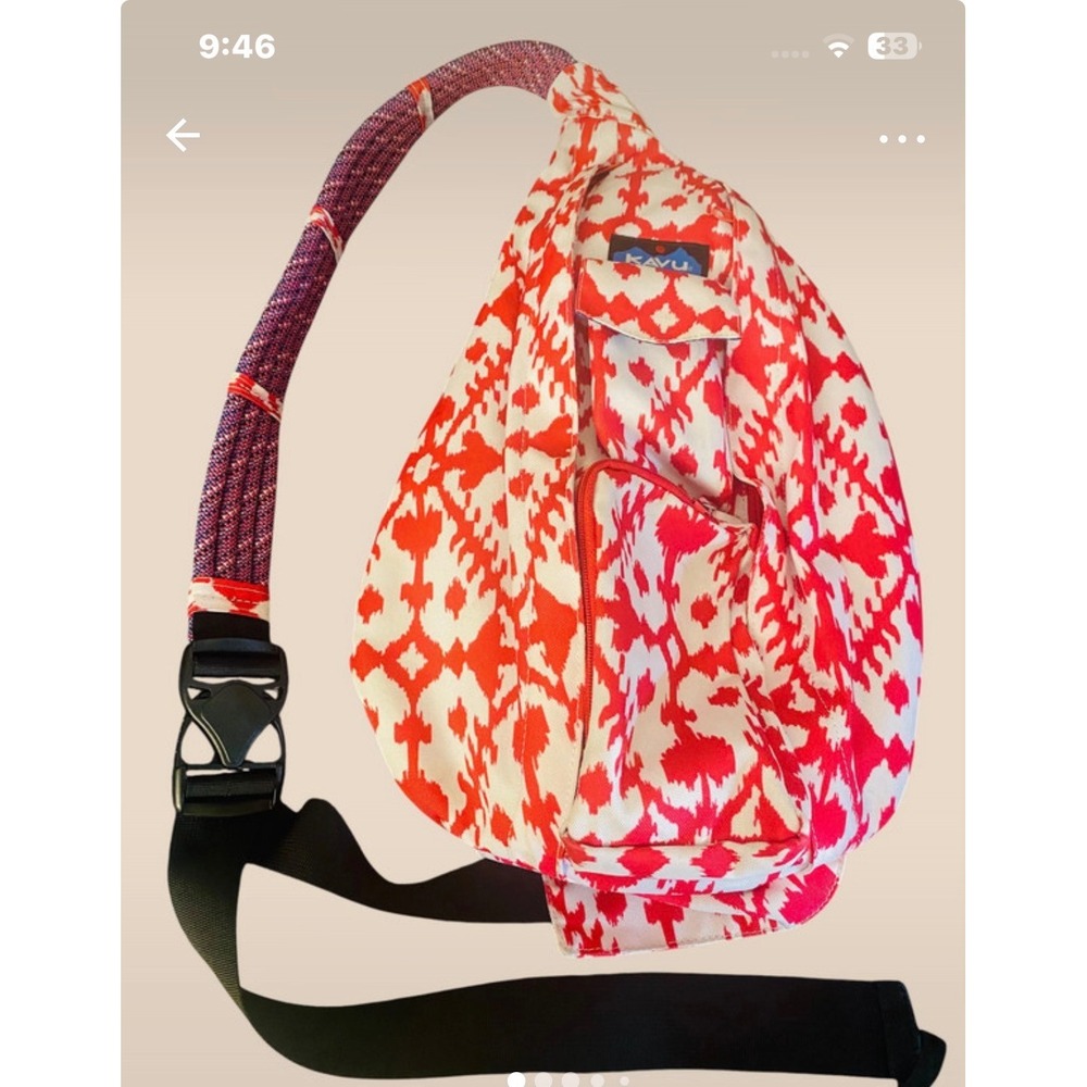 KAVU Rope Sling Ikat Geometric Teardrop Canvas Backpack